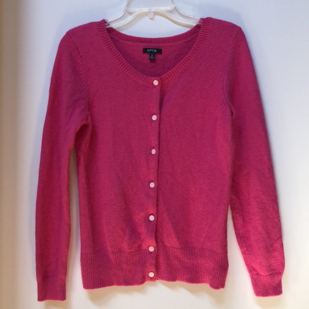 APT. 9 Pink Angora Cardigan Scoop Neck Sweater w/ Light Pink Buttons- Medium